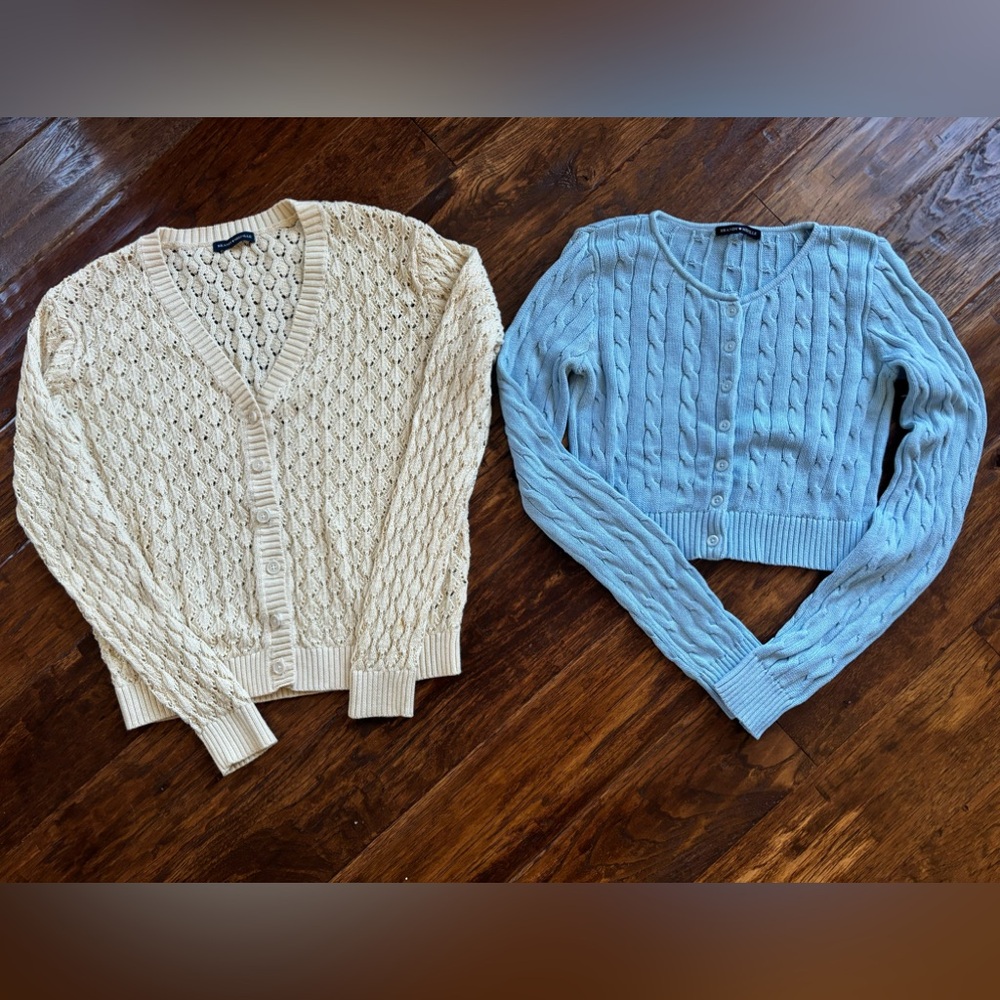 2- Brandy Melville Cardigans Athelia Blue Cable Knit & Cream Airy Knit Sweaters